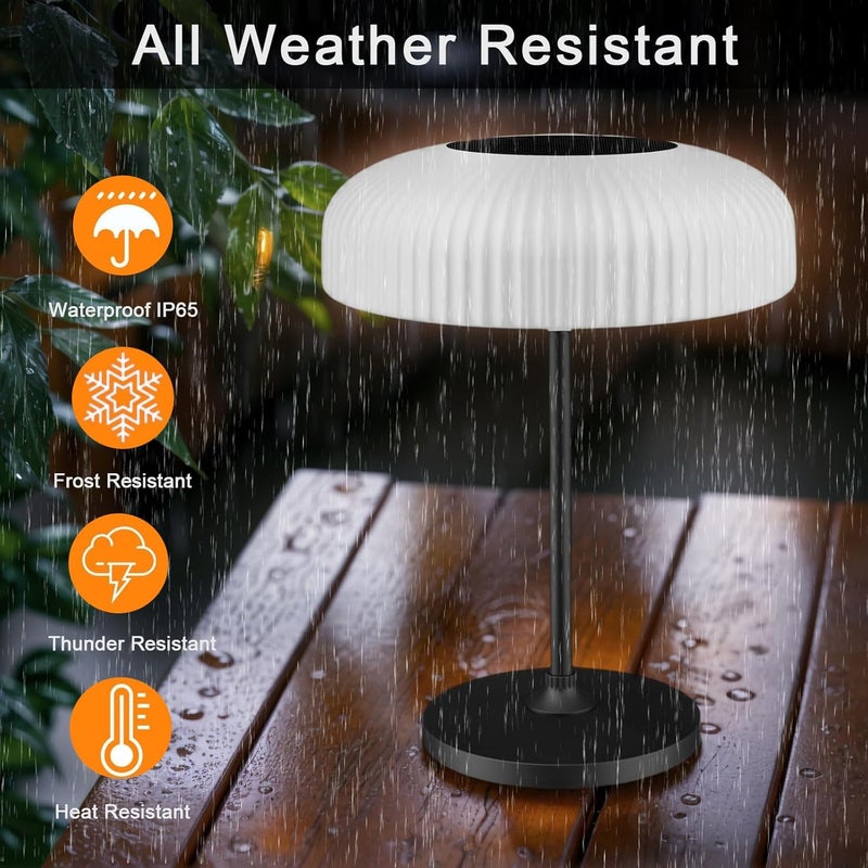 MOLEBIT LED Solar Table Lamp, IP65 Waterproof, Touch Control, 3 Modes, USB-C Charging, White Dome Shade with Black Base, Indoor Outdoor Use (White) - Image 5